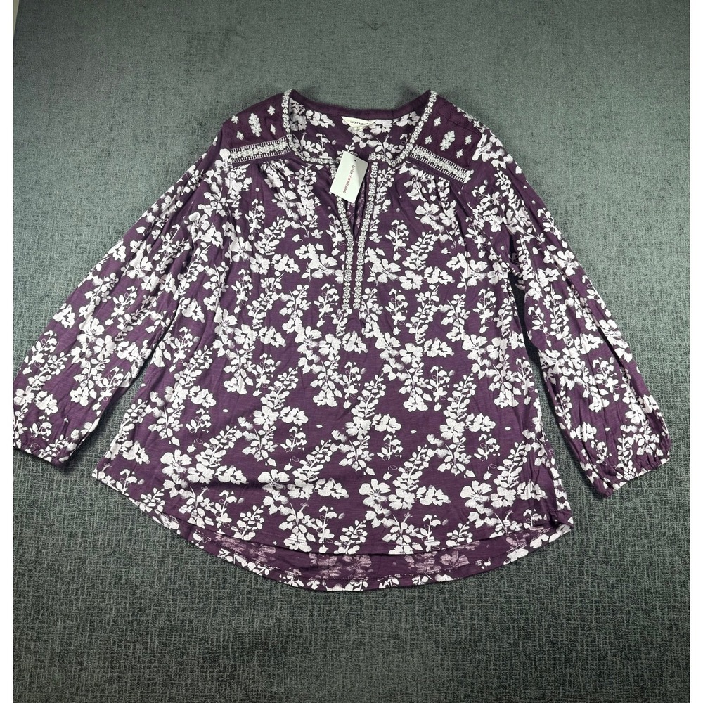 Lucky Brand Purple Floral Embroidered Peasant Top Blouse 7Q63062 1X NWT